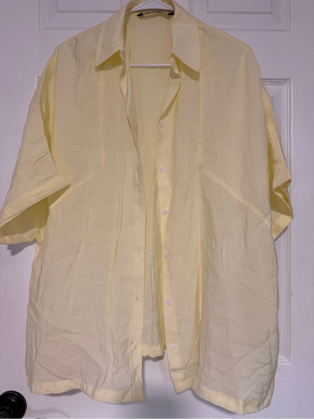 Zara Pale Yellow Short-Sleeve Button-Down Shirt